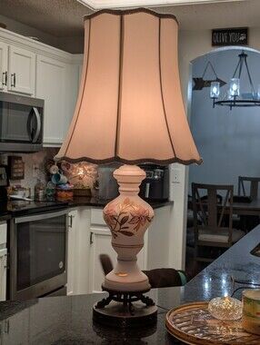 mid-century hand-painted satin glass table lamp
